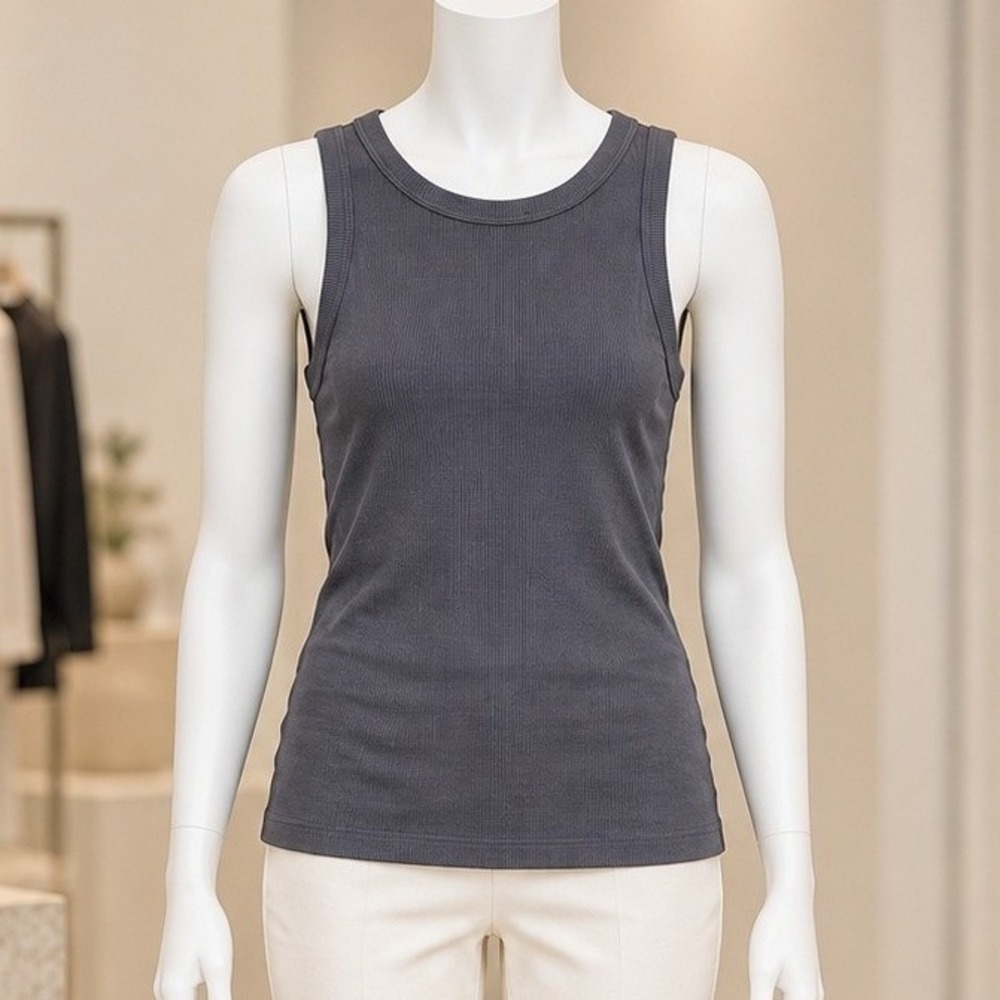 Zara Womens Tank Top Ribbed Scoop Neck Gray Small